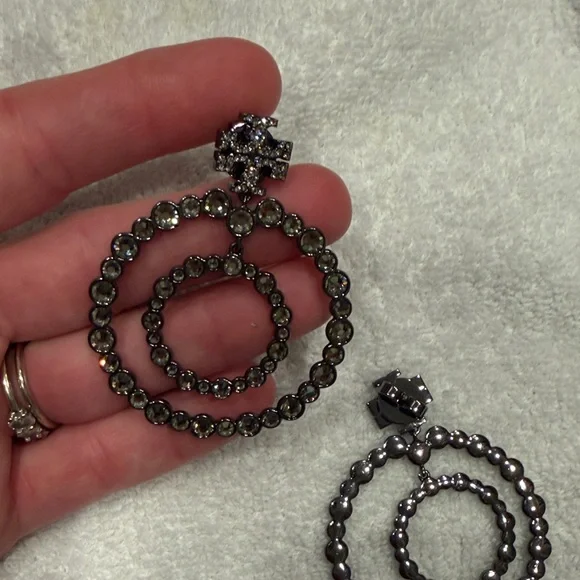 Tory Burch Silver Crystal Hoop Earrings - Picture 4 of 6